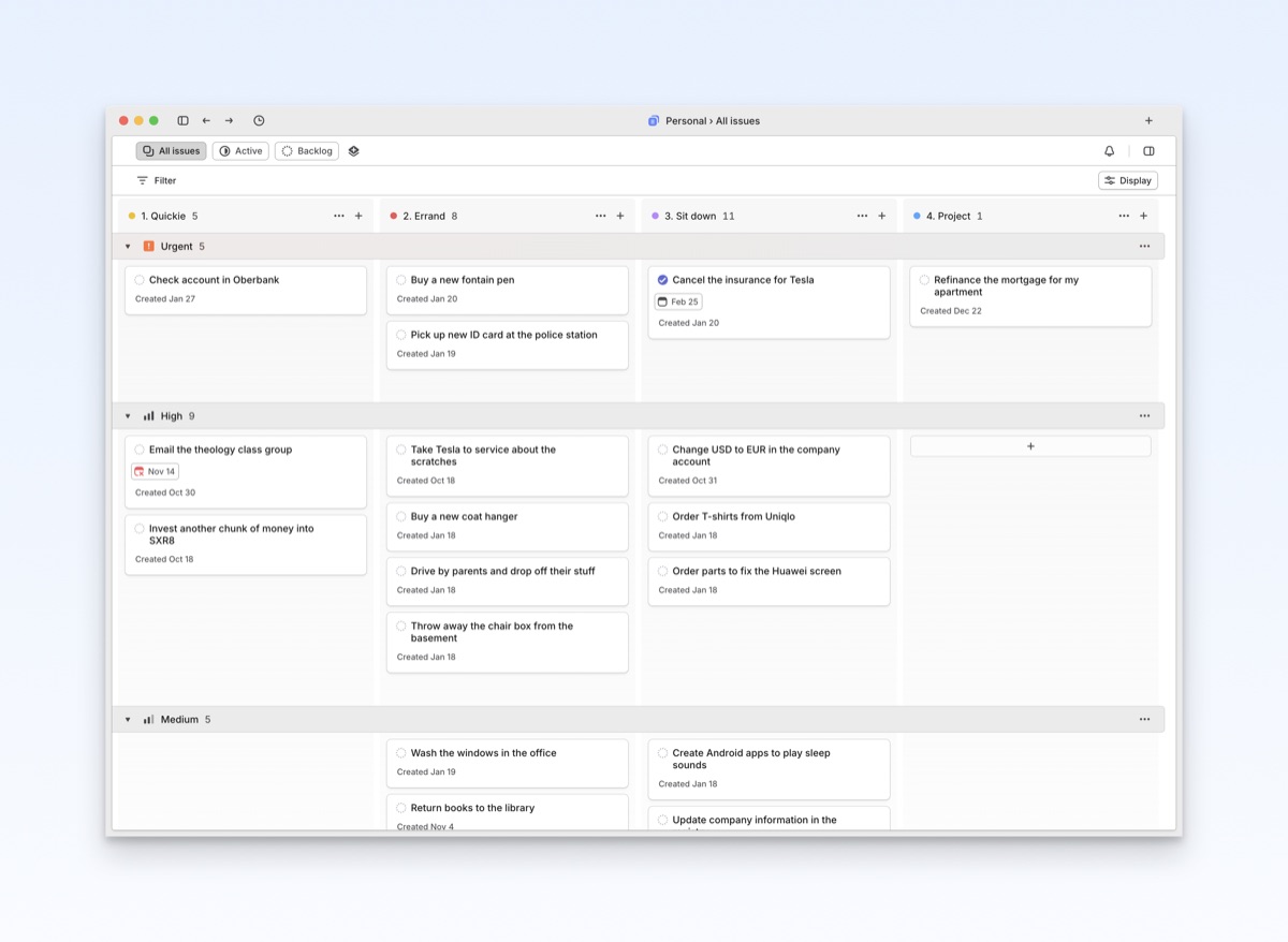 Linear swim lanes layout with custom task types