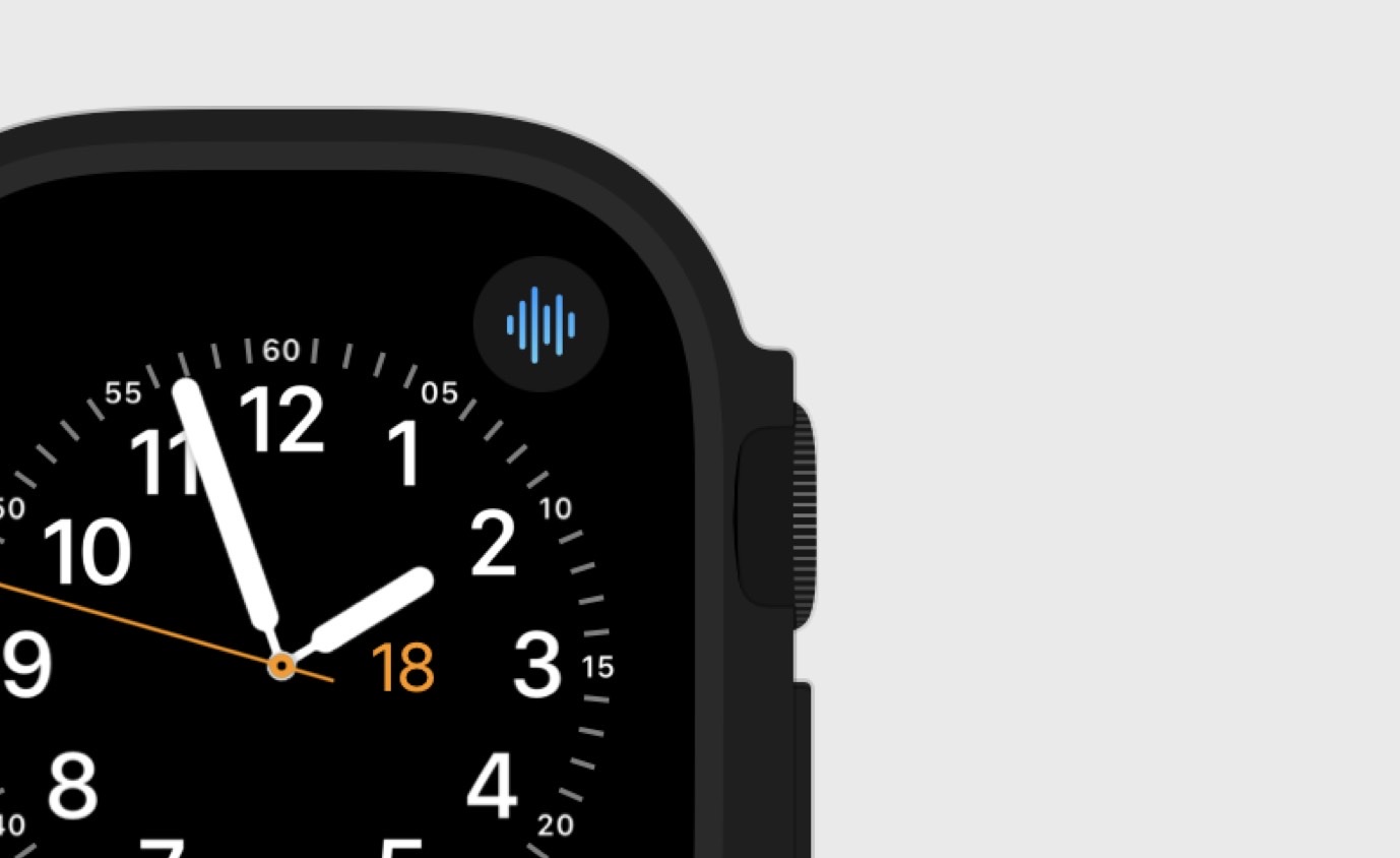 Whisper Memos complication on an Apple Watch face
