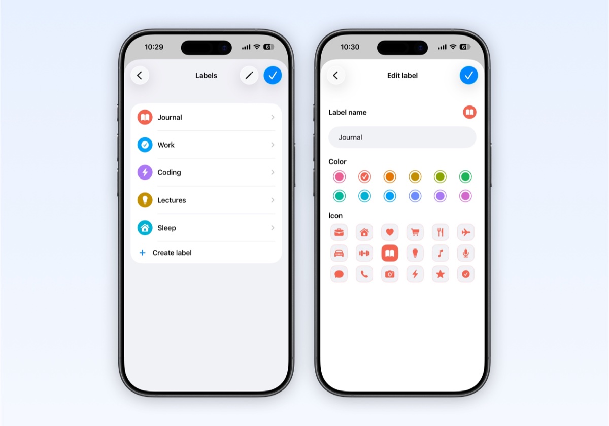Labels settings in Whisper Memos