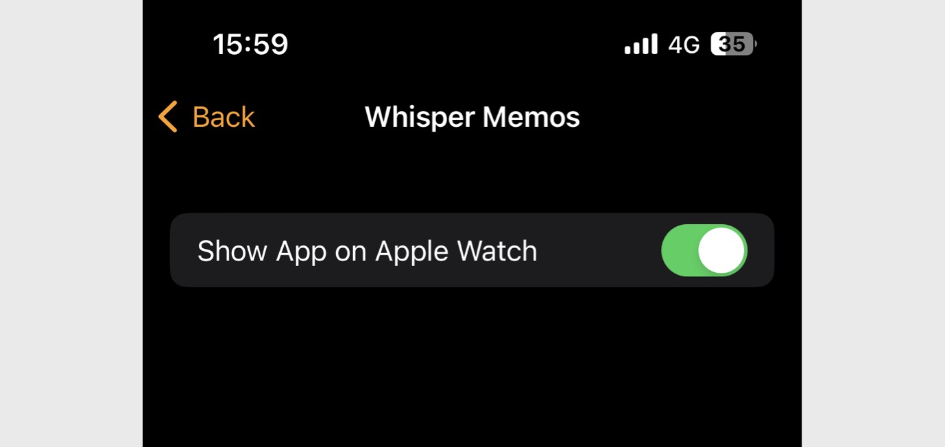 Whisper Memos listed in the Apple Watch app install screen