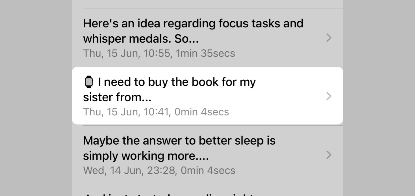 Memo recorded on Apple Watch shown in the iPhone app