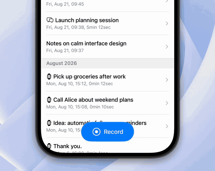 Turning on Meeting mode while recording in Whisper Memos