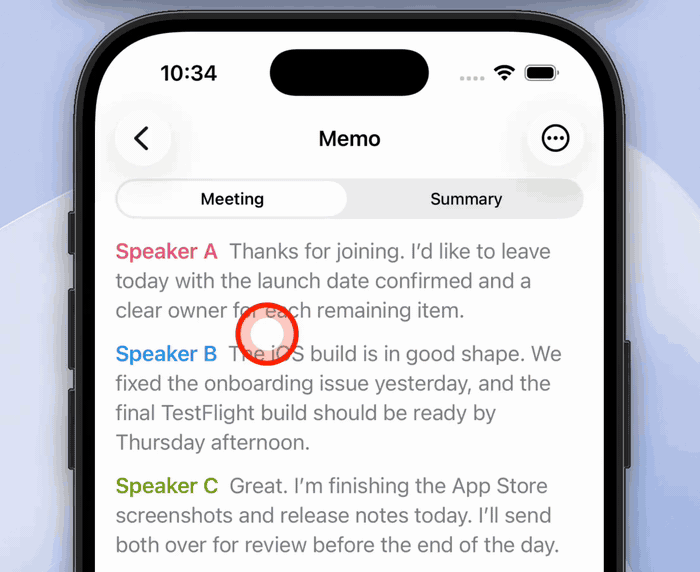 Naming and choosing a color for a speaker in Whisper Memos