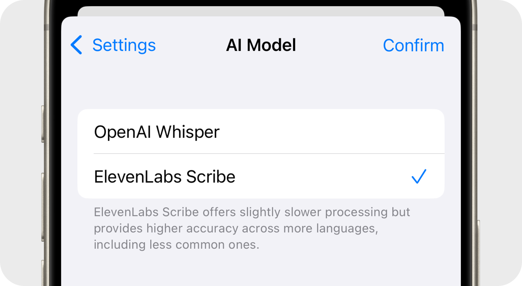ElevenLabs Scribe model option in Whisper Memos