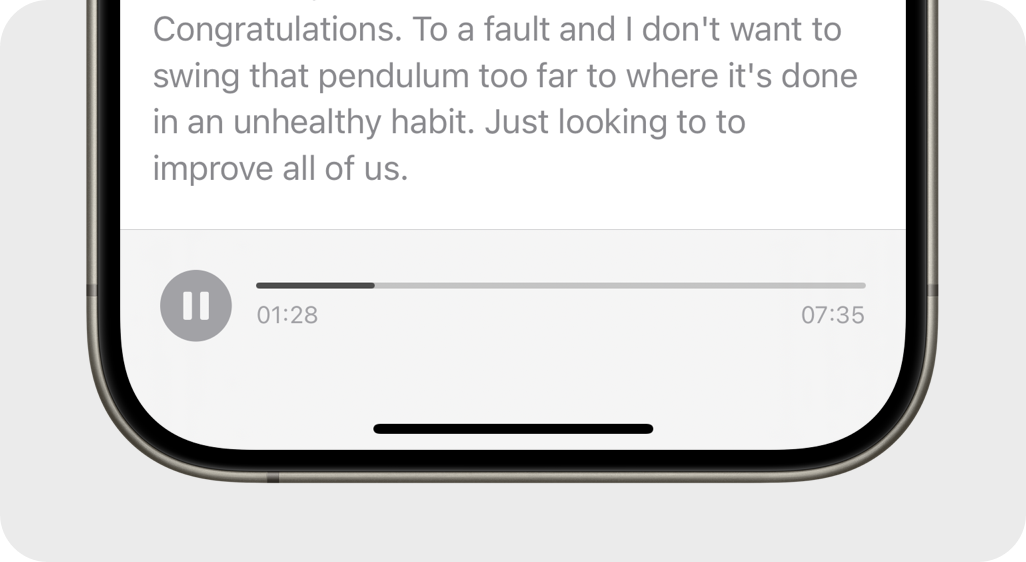 Audio playback screen in Whisper Memos