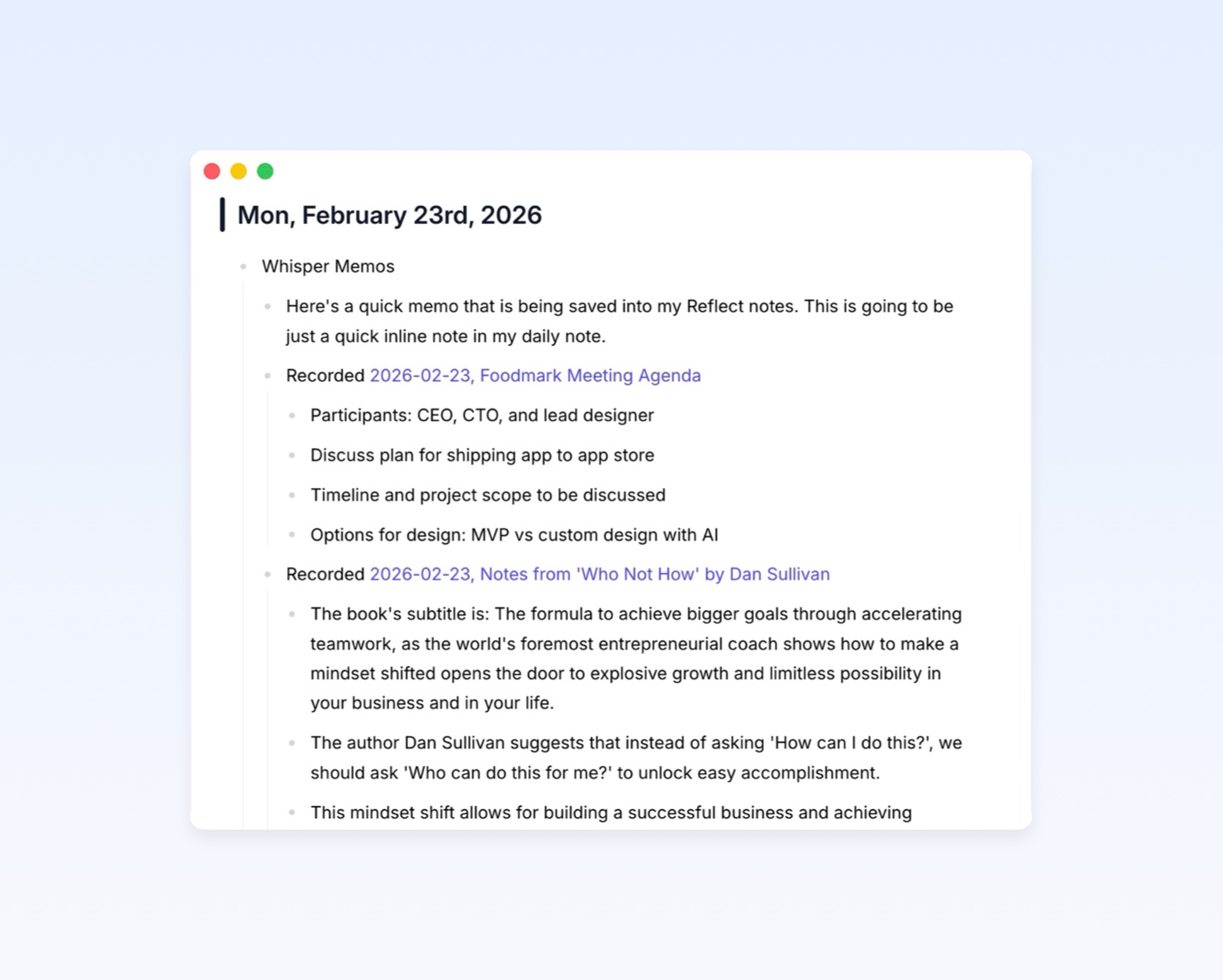 Reflect integration in Whisper Memos