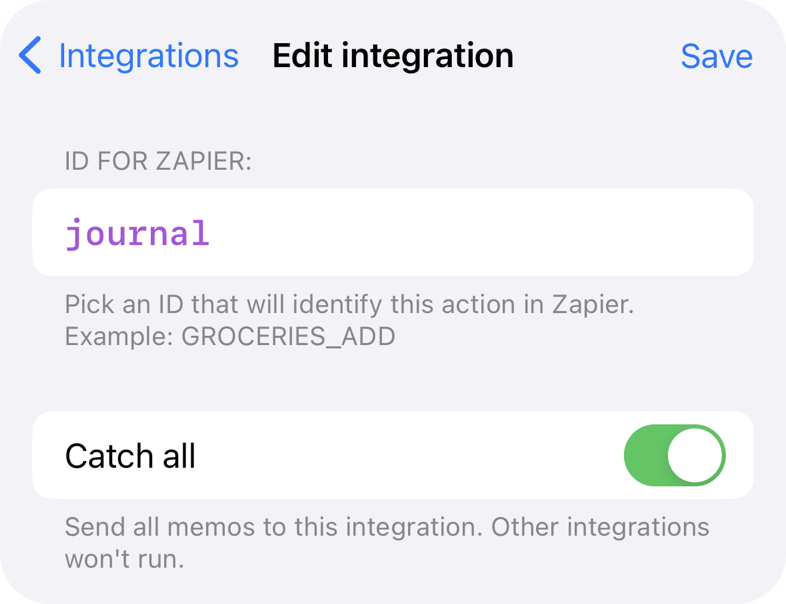 Catch-all Zapier integration in Whisper Memos