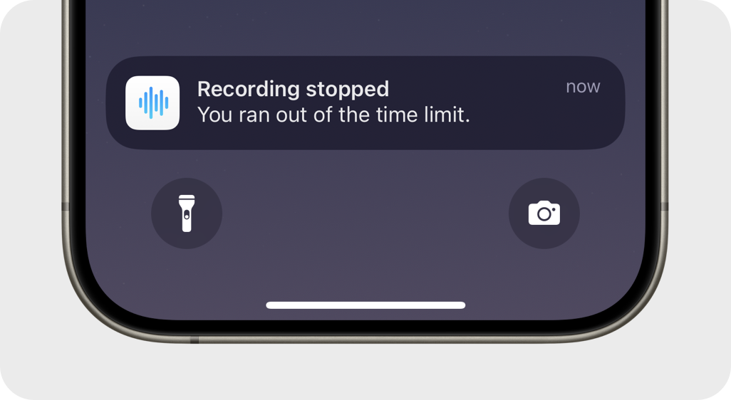 Whisper Memos recording limit notification