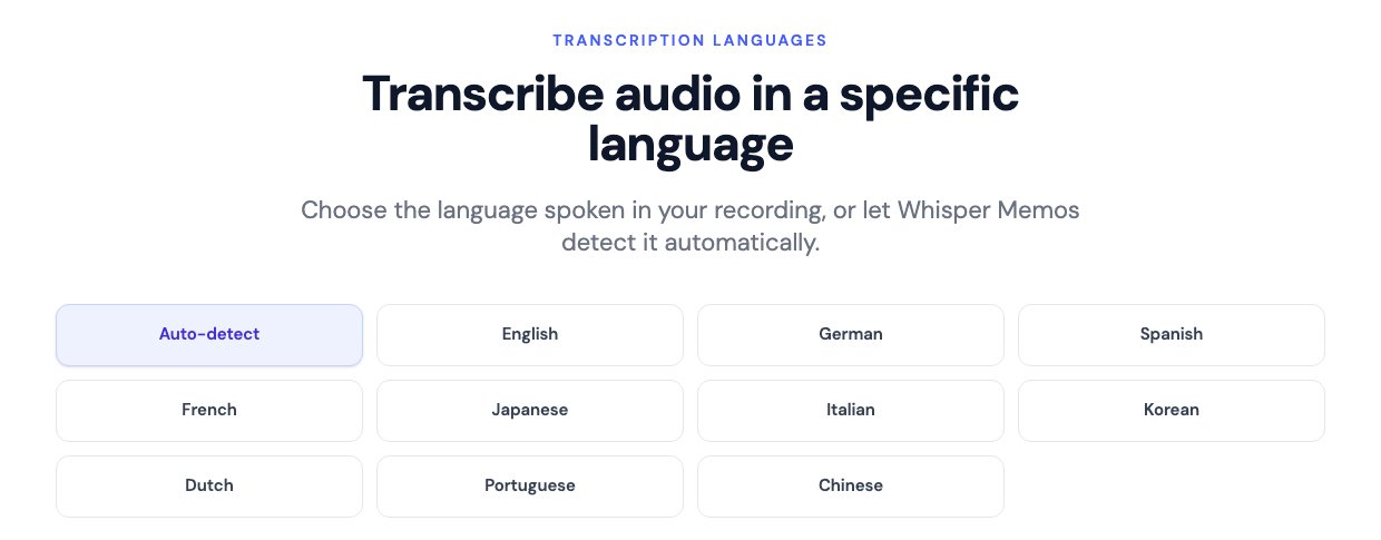 Choosing the spoken language of a recording, or letting Whisper Memos detect it