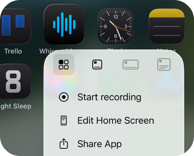 Long press app icon to start recording