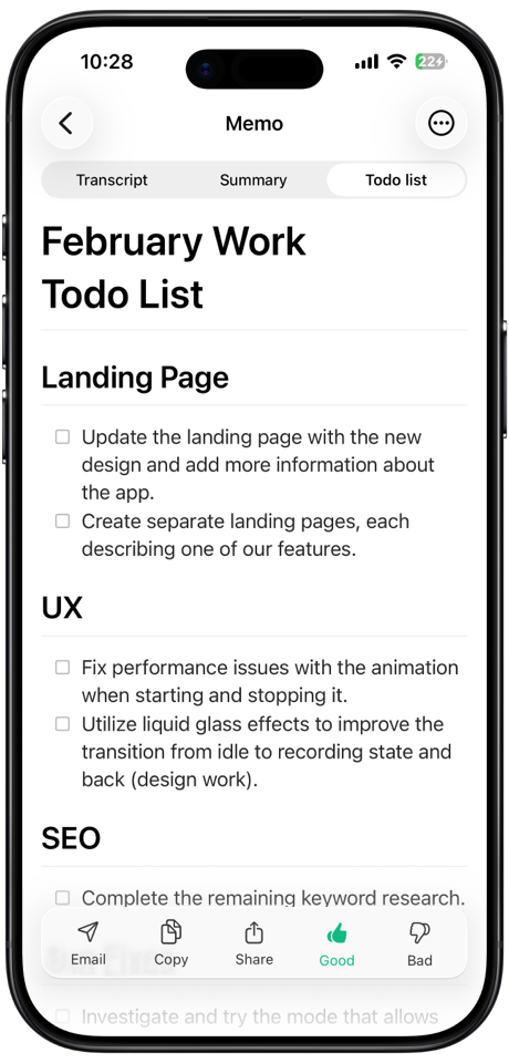 Custom todo list summary